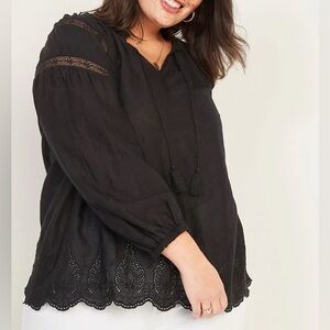 Black Lace Trim Blouse